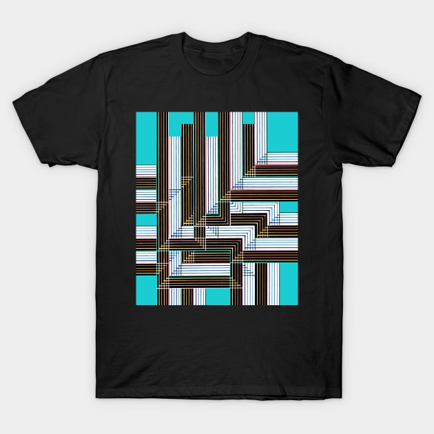 Multyplied parallel and perpendicular variations hand-drawn color pen lines in blue T-Shirt by Ocztos Design